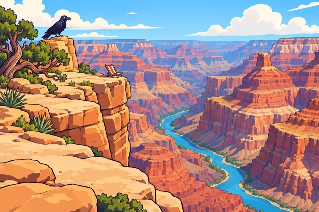 A painted postcard of The Grand Canyon.