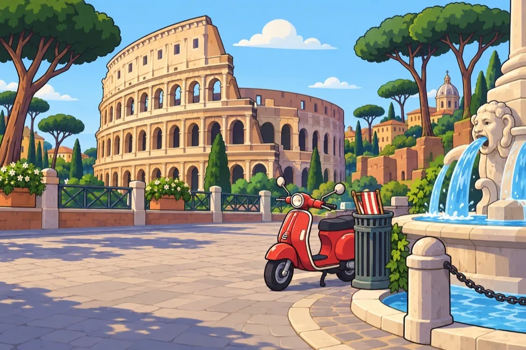 A painted postcard of Rome, Italy.