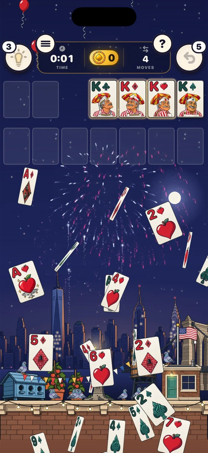 A win in New York: night has fallen, fireworks burst over the harbor and the cards fly.